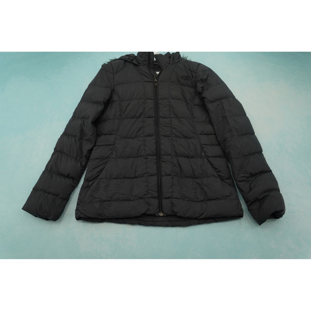 The North Face Womens M Black Down Puffer Jacket Faux Fur Hood Winter Coat